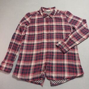 Splendid Womens Red Navy Blue Plaid Split Back Button Down Shirt Size Medium